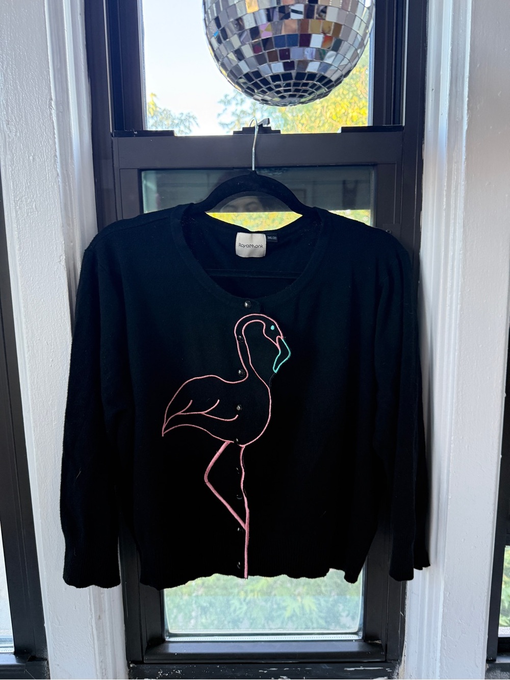 Royal Monk - Black Flamingo Crewneck, Cropped Cardigan - 3XL/20